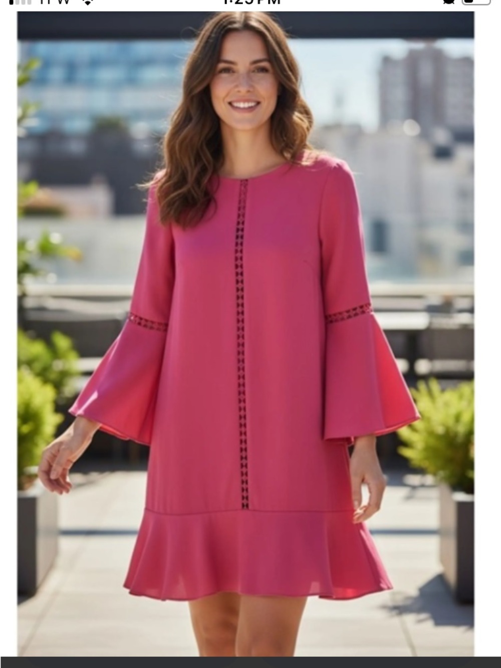 WHMB NEW Pink Ruffle Bell Sleeve Shift Dress Sz 14 Eyelet Lace accents NWT